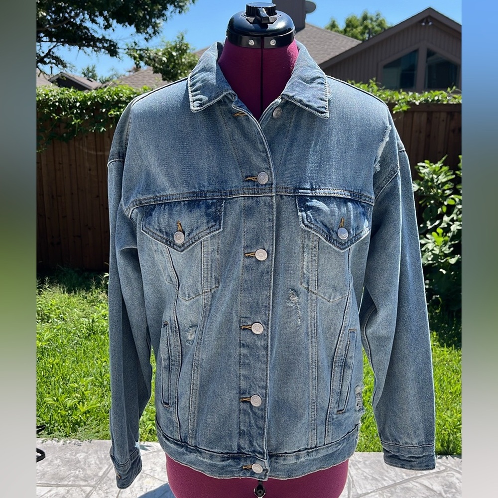 Oversized Wild Fable Blue Jean Jacket Distressed